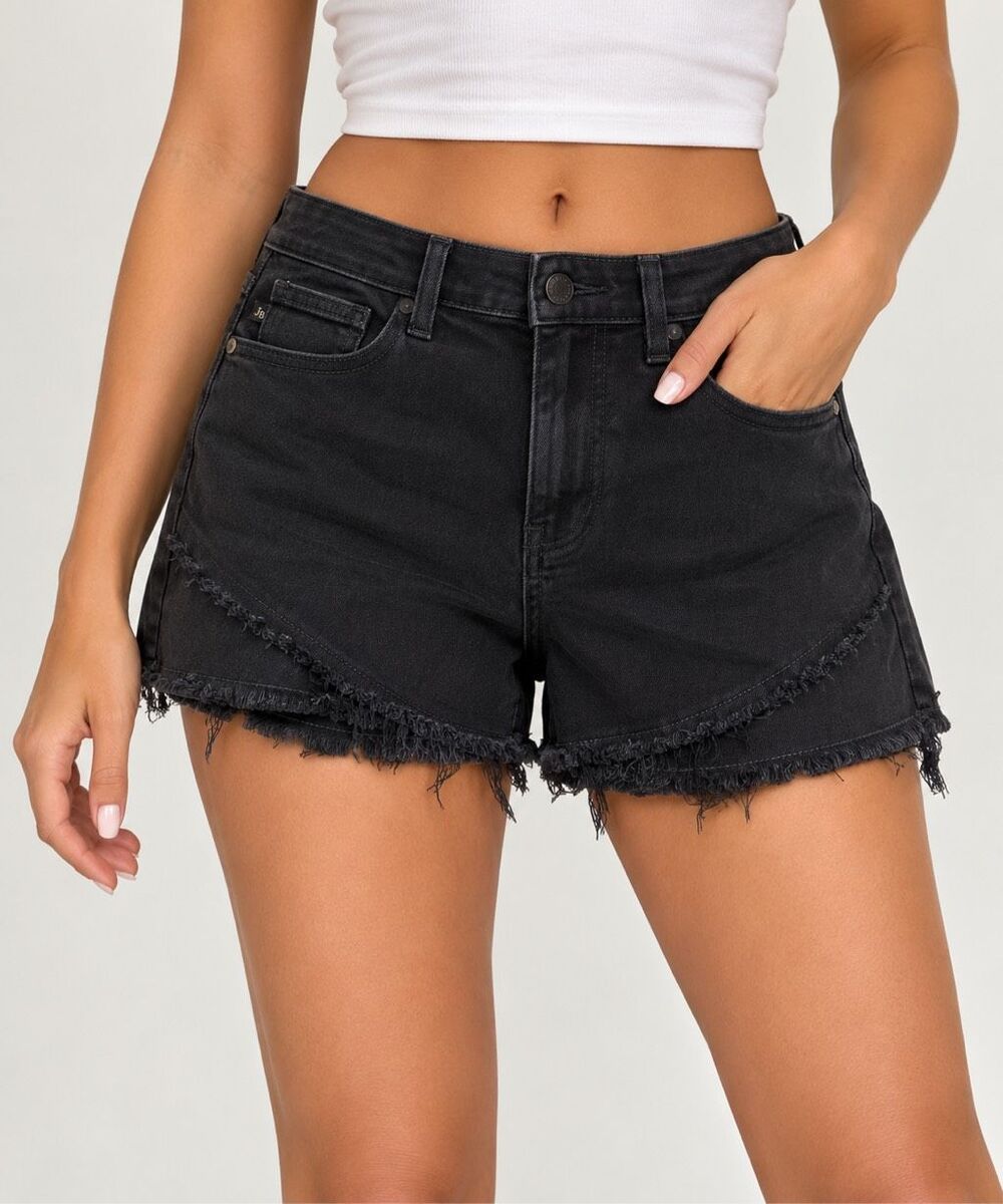 Judy Blue Medium Black High Rise Frayed Hem Denim Shorts Distressed
